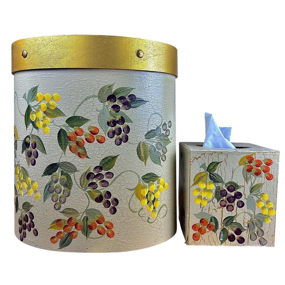 Vintage Tuscan Bin andTissue Box Cover Decorative Set Office Accessory Set
